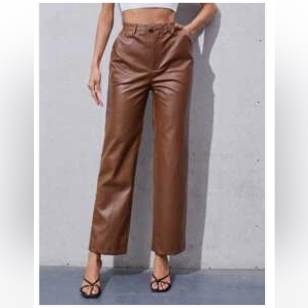 SHEIN Straight Leg Leather Pants